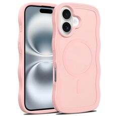For iPhone 16 Skin Feel Wave Texture MagSafe Phone Case(Pink)