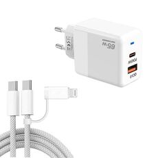 Caricabatterie PD41 GaN PD 45W + USB con cavo dati USB-C a USB-C/8 pin per iPhone, spina UE (bianco)