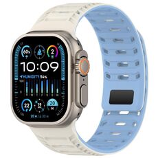 Cinturino magnetico Mountain Armor in silicone per Apple Watch 46 mm / 49 mm / 45 mm / 44 mm (bianco antico, blu nebbia)