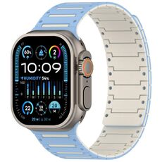 Cinturino magnetico bicolore per Apple Watch da 46 mm / 49 mm / 45 mm / 44 mm, morbido e colorato, colore: blu nebbia, bianco antico.