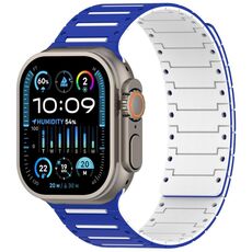 Cinturino magnetico bicolore per Apple Watch da 46 mm / 49 mm / 45 mm / 44 mm, modello Colorful Spirit Piano, morbido (blu e bianco)