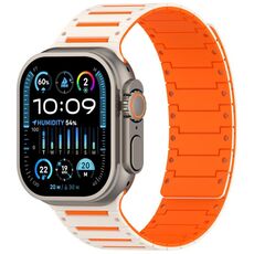 Cinturino magnetico bicolore per Apple Watch da 46 mm / 49 mm / 45 mm / 44 mm, modello Piano, morbido e colorato (arancione chiaro)