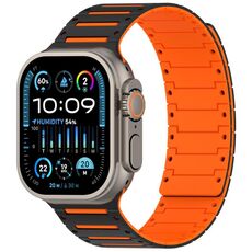 Cinturino magnetico bicolore per Apple Watch da 46 mm / 49 mm / 45 mm / 44 mm, modello Piano, morbido e colorato (nero e arancione)