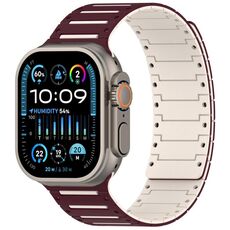 Cinturino magnetico bicolore per Apple Watch da 46 mm / 49 mm / 45 mm / 44 mm, modello Colorful Spirit Piano, morbido (Borgogna Starlight)