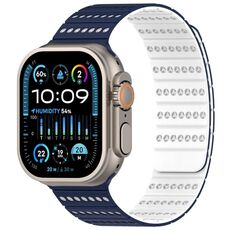 Cinturino magnetico a nido d'ape per Apple Watch 42 mm / 41 mm / 40 mm / 38 mm (blu scuro e bianco)