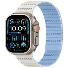 Cinturino magnetico a nido d'ape per Apple Watch da 46 mm / 49 mm / 45 mm / 44 mm (bianco antico, blu nebbia)