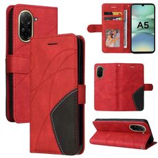 For Redmi A5 4G 173.3mm Dual-color Splicing Flip Leather Phone Case(Red)