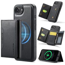 For iPhone 16e DG.MING MAGKING-K2 Series MagSafe RFID Card Bag Detachable Phone Case(Black)