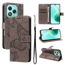 For Honor 400 Lite 3D Butterfly Embossed Pattern Flip Leather Phone Case(Grey)