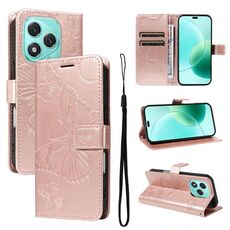 For Honor 400 Lite 3D Butterfly Embossed Pattern Flip Leather Phone Case(Rose Gold)