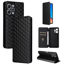 For Redmi 12 4G Cubic Grid Texture Flip Leather Phone Case(Black)
