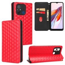 For Redmi 12C / 11A 4G Cubic Grid Texture Flip Leather Phone Case(Red)