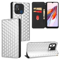 For Redmi 12C / 11A 4G Cubic Grid Texture Flip Leather Phone Case(Silver)