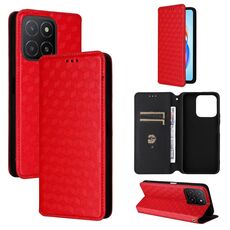 For Honor X5b / X5b Plus Cubic Grid Texture Flip Leather Phone Case(Red)