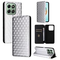 For Honor X6b 4G Cubic Grid Texture Flip Leather Phone Case(Silver)