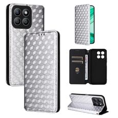 For Honor X8c 4G Cubic Grid Texture Flip Leather Phone Case(Silver)