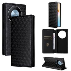 For Honor X60 5G / X9c Smart Cubic Grid Texture Flip Leather Phone Case(Black)