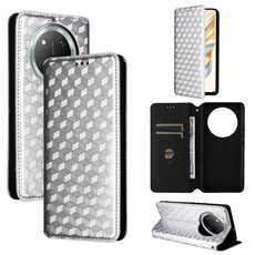 For Honor X60 Pro 5G / X9c 5G Cubic Grid Texture Flip Leather Phone Case(Silver)