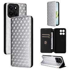 For Honor Play 60 Plus Cubic Grid Texture Flip Leather Phone Case(Silver)
