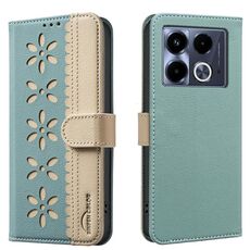 For Infinix Note 40 4G Splicing Color Hollow Flower Pattern RFID Leather Phone Case(Green)