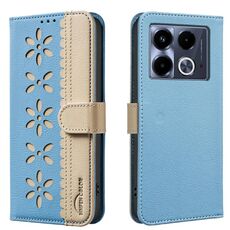 For Infinix Note 40 4G Splicing Color Hollow Flower Pattern RFID Leather Phone Case(Baby Blue)