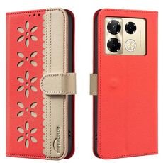 For Infinix Note 40 Pro / 40 Pro+ Splicing Color Hollow Flower Pattern RFID Leather Phone Case(Red)