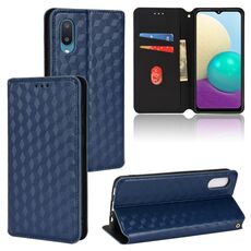 For Samsung Galaxy A02 / M02 Cubic Grid Texture Flip Leather Phone Case(Blue)