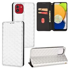 For Samsung Galaxy A03 166.5mm EU Version Cubic Grid Texture Flip Leather Phone Case(Silver)