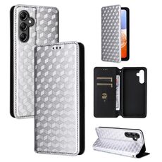 For Samsung Galaxy A15 4G / 5G Cubic Grid Texture Flip Leather Phone Case(Silver)