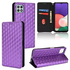 For Samsung Galaxy A22 5G Cubic Grid Texture Flip Leather Phone Case(Purple)
