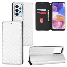 For Samsung Galaxy A23 4G / 5G / F23 / M23 Cubic Grid Texture Flip Leather Phone Case(Silver)