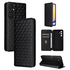 For Samsung Galaxy A25 5G Cubic Grid Texture Flip Leather Phone Case(Black)