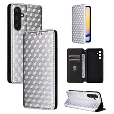 For Samsung Galaxy A25 5G Cubic Grid Texture Flip Leather Phone Case(Silver)