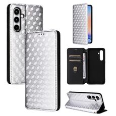 For Samsung Galaxy A35 5G Cubic Grid Texture Flip Leather Phone Case(Silver)