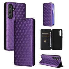 For Samsung Galaxy A55 5G Cubic Grid Texture Flip Leather Phone Case(Purple)