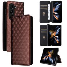 For Samsung Galaxy Z Fold6 Cubic Grid Texture Flip Leather Phone Case(Brown)