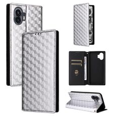 For Nothing Phone 2 Cubic Grid Texture Flip Leather Phone Case(Silver)