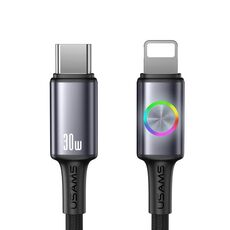 Cavo dati USAMS SJ753 da 30 W tipo C a 8 pin in lega di alluminio con luce colorata, lunghezza: 1,2 m (canna di fucile)