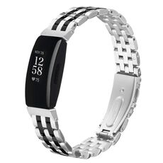 Cinturino in acciaio con fibbia a fionda a cinque perle per Fitbit Inspire 1 / Inspire 2 (argento nero)