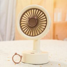 Ventilatore da tavolo USB per studenti, piccolo, con orecchie di animale sostituibili, batteria al litio multi-velocità, silenzioso, colore: orso beige
