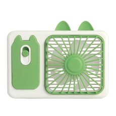 Cute Cartoon Kitten Camera Handheld Large Wind Rechargeable Fan With Stand Desktop Fan(Green)