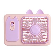 Ventilatore da tavolo portatile, grande, ricaricabile, con supporto, a forma di gattino con telecamera e cartone animato (viola)