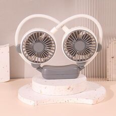 Ventilatore da collo pieghevole per esterni, portatile, ricaricabile tramite USB, regalo estivo, colore: orso grigio bianco