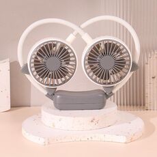 Ventilatore da collo pieghevole per esterni, portatile, ricaricabile tramite USB, regalo estivo, colore: orecchie di gatto, grigio e bianco