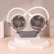 Outdoor Folding Mini Neck Fan Portable USB Rechargeable Summer Gift Fan, Color: Deer Gray White