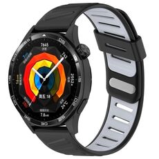 Cinturino per orologio in silicone bicolore con foro inclinato da 22 mm (nero grigio)