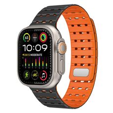 Cinturino in silicone magnetico traspirante bicolore per Apple Watch 46 mm / 49 mm / 45 mm / 44 mm (nero e arancione)