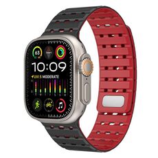 Cinturino in silicone magnetico traspirante bicolore per Apple Watch 46 mm / 49 mm / 45 mm / 44 mm (nero e rosso)