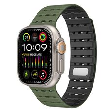 Cinturino in silicone magnetico traspirante bicolore per Apple Watch 46 mm / 49 mm / 45 mm / 44 mm (verde militare nero)