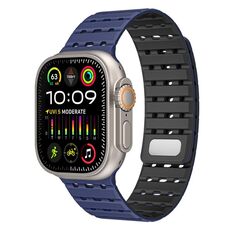 Cinturino in silicone magnetico traspirante bicolore per Apple Watch 46 mm / 49 mm / 45 mm / 44 mm (blu scuro e nero)